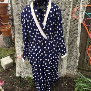 Vintage dress navy blue white polka dot belt ms claus 14 retro pinup